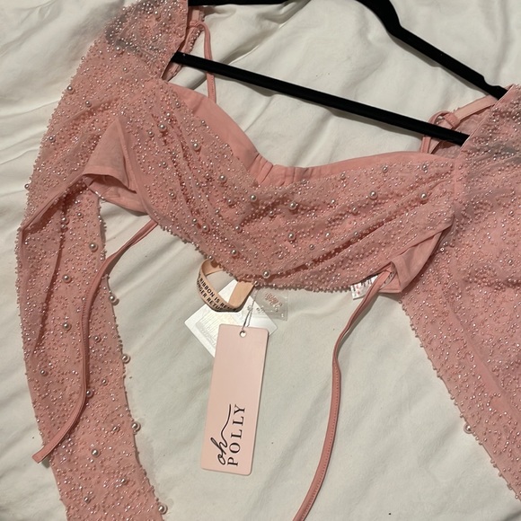 Oh Polly Embellished Cowl Neck Crop Top in Rose - Picture 6 of 6